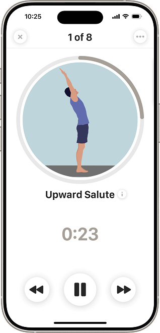 Bend app showing Upward Salute exercise